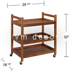 Vm decor 3-Tier Solid Wood Rolling Bar Cart Wine Serving Cart, Wheels,Utility Cart, Kitchen Storage Cart, Seasoning Rack on Wheel,for Dining Room Wine Serving Trolley (3 tier, Brown polish) (Style 17)