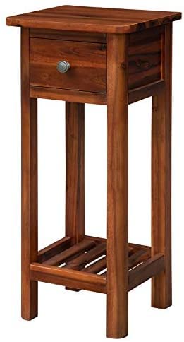 VM DECOR Small Side Table for Small Spaces, Farmhouse Acacia Wood Slim End Table, Narrow Nightstand with Drawer and Open Shelf, Small Bedside Table, No Assembly Required, 14 x 12 x 31.5 Inch