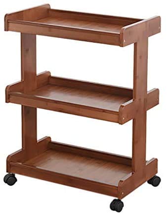 Vm decor 3-Tier Solid Wood Rolling Bar Cart Wine Serving Cart, Wheels,Utility Cart, Kitchen Storage Cart, Seasoning Rack on Wheel,for Dining Room Wine Serving Trolley (3 tier, Brown polish) (Style 17)