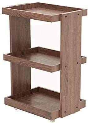 Vm decor 3-Tier Solid Wood Rolling Bar Cart Wine Serving Cart, Wheels,Utility Cart, Kitchen Storage Cart, Seasoning Rack on Wheel,for Dining Room Wine Serving Trolley (3 tier, Brown polish) (Style 17)