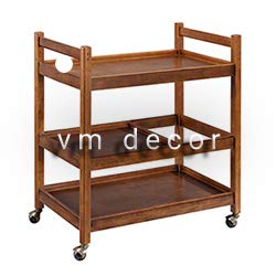 Vm decor 3-Tier Solid Wood Rolling Bar Cart Wine Serving Cart, Wheels,Utility Cart, Kitchen Storage Cart, Seasoning Rack on Wheel,for Dining Room Wine Serving Trolley (3 tier, Brown polish) (Style 17)