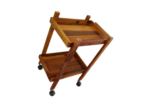 Vm decor 3-Tier Solid Wood Rolling Bar Cart Wine Serving Cart, Wheels,Utility Cart, Kitchen Storage Cart, Seasoning Rack on Wheel,for Dining Room Wine Serving Trolley (3 tier, Brown polish) (Style 17)