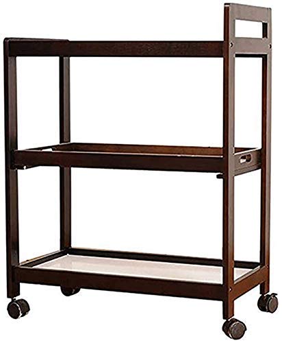 Vm decor 3-Tier Solid Wood Rolling Bar Cart Wine Serving Cart, Wheels,Utility Cart, Kitchen Storage Cart, Seasoning Rack on Wheel,for Dining Room Wine Serving Trolley (3 tier, Brown polish) (Style 17)