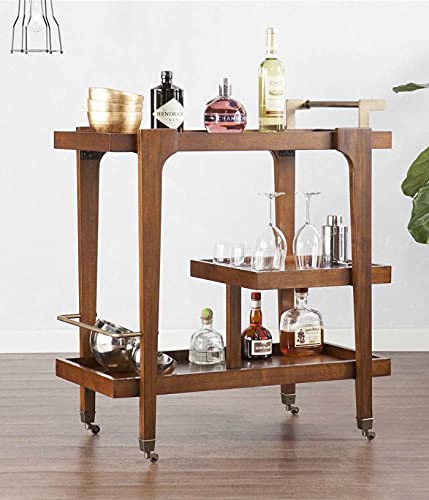 Vm decor 3-Tier Solid Wood Rolling Bar Cart Wine Serving Cart, Wheels,Utility Cart, Kitchen Storage Cart, Seasoning Rack on Wheel,for Dining Room Wine Serving Trolley (3 tier, Brown polish) (Style 17)