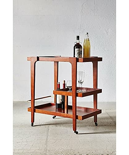 Vm decor 3-Tier Solid Wood Rolling Bar Cart Wine Serving Cart, Wheels,Utility Cart, Kitchen Storage Cart, Seasoning Rack on Wheel,for Dining Room Wine Serving Trolley (3 tier, Brown polish) (Style 17)