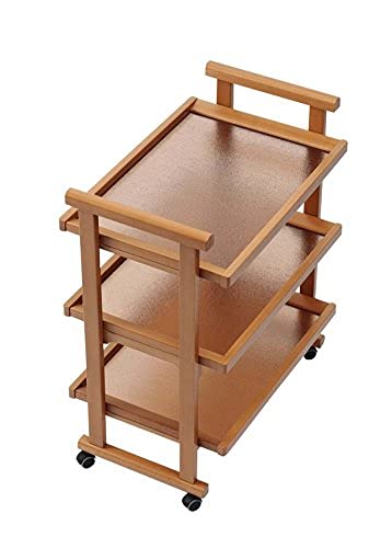 Vm decor 3-Tier Solid Wood Rolling Bar Cart Wine Serving Cart, Wheels,Utility Cart, Kitchen Storage Cart, Seasoning Rack on Wheel,for Dining Room Wine Serving Trolley (3 tier, Brown polish) (Style 17)