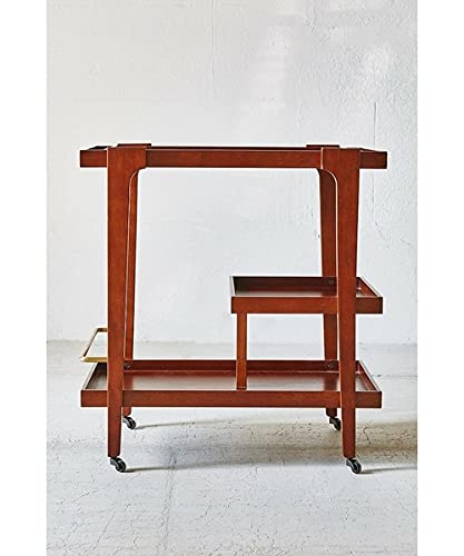 Vm decor 3-Tier Solid Wood Rolling Bar Cart Wine Serving Cart, Wheels,Utility Cart, Kitchen Storage Cart, Seasoning Rack on Wheel,for Dining Room Wine Serving Trolley (3 tier, Brown polish) (Style 17)