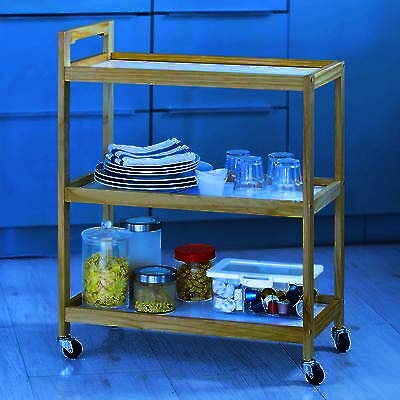 VM DECOR 3-Tier Solid Wood Rolling Bar Cart Wine Serving Cart, Wheels,Utility Cart, Kitchen Storage Cart, Seasoning Rack on Wheel,for Dining Room bar Trolley (3 Tier, Teak Finish) Style 2002