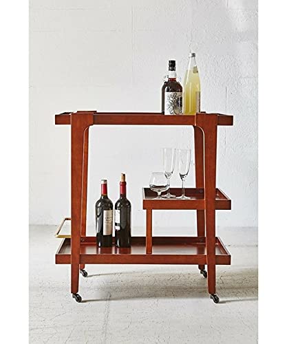 Vm decor 3-Tier Solid Wood Rolling Bar Cart Wine Serving Cart, Wheels,Utility Cart, Kitchen Storage Cart, Seasoning Rack on Wheel,for Dining Room Wine Serving Trolley (3 tier, Brown polish) (Style 17)