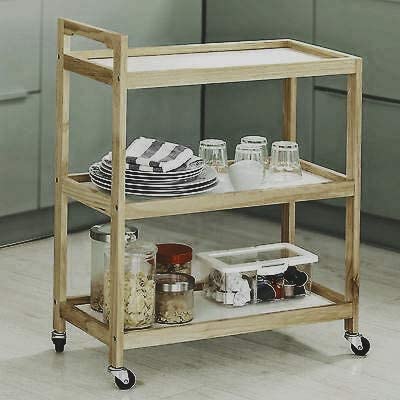 VM DECOR 3-Tier Solid Wood Rolling Bar Cart Wine Serving Cart, Wheels,Utility Cart, Kitchen Storage Cart, Seasoning Rack on Wheel,for Dining Room bar Trolley (3 Tier, Teak Finish) Style 2002