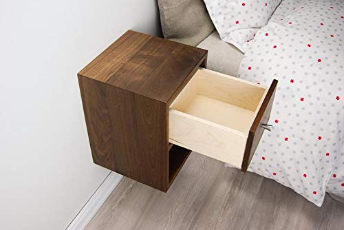 Vm decor Solid Sheesham Wood Compact Floating Nightstand with Drawer and Open Shelf/Wood Hanging Bedside Table/Scandinavian/Mid-Century/Modern