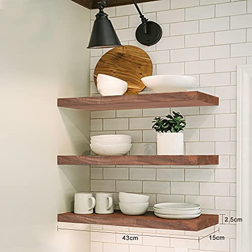 Vm Decor 18 Inch Floating Shelves For Wall Set Of 3, Rustic Wall Mounted Ledge Shelf For Bathroom, Bedroom, Living Room (Sheesham Wood)