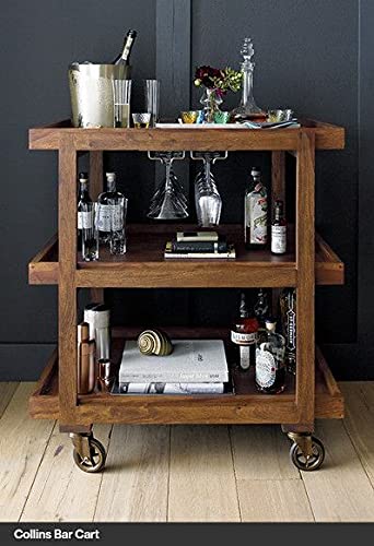 Vm decor 3-Tier Solid Wood Rolling Bar Cart Wine Serving Cart, Wheels,Utility Cart, Kitchen Storage Cart, Seasoning Rack on Wheel,for Dining Room Wine Serving Trolley (3 tier, Brown polish) (Style 17)