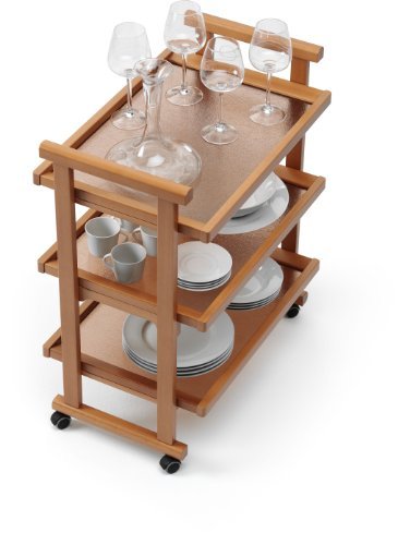 Vm decor 3-Tier Solid Wood Rolling Bar Cart Wine Serving Cart, Wheels,Utility Cart, Kitchen Storage Cart, Seasoning Rack on Wheel,for Dining Room Wine Serving Trolley (3 tier, Brown polish) (Style 17)