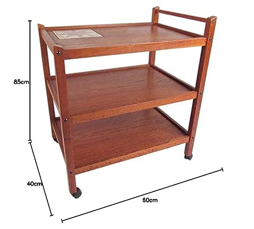 VM DECOR 3-Tier Solid Wood Rolling Bar Cart Wine Serving Cart, Wheels,Utility Cart, Kitchen Storage Cart, Seasoning Rack on Wheel,for Dining Room bar Trolley (3 Tier, Teak Finish) Style 2002