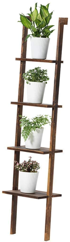 VM Decor 4-Tier Wooden Ladder Shelf - Modern Furniture for Living Room, Wooden Frame Bookcase, Plant Flower Stand, and Storage Rack Organizer with Stable Wooden Shelves