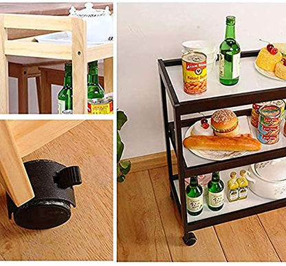 VM DECOR 3-Tier Solid Wood Rolling Bar Cart Wine Serving Cart, Wheels,Utility Cart, Kitchen Storage Cart, Seasoning Rack on Wheel,for Dining Room bar Trolley (3 Tier, Teak Finish) Style 2002