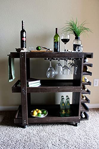 VM DECOR 3-Tier Solid Wood Rolling Bar Cart Wine Serving Cart, Wheels,Utility Cart, Kitchen Storage Cart, Seasoning Rack on Wheel,for Dining Room bar Trolley (3 Tier, Teak Finish) Style 2002