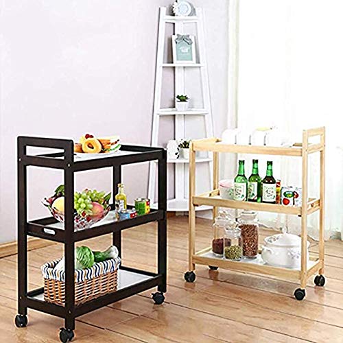 VM DECOR 3-Tier Solid Wood Rolling Bar Cart Wine Serving Cart, Wheels,Utility Cart, Kitchen Storage Cart, Seasoning Rack on Wheel,for Dining Room bar Trolley (3 Tier, Teak Finish) Style 2002