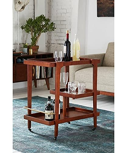 Vm decor 3-Tier Solid Wood Rolling Bar Cart Wine Serving Cart, Wheels,Utility Cart, Kitchen Storage Cart, Seasoning Rack on Wheel,for Dining Room Wine Serving Trolley (3 tier, Brown polish) (Style 17)