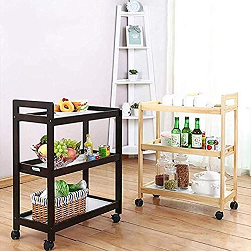 Vm decor 3-Tier Solid Wood Rolling Bar Cart Wine Serving Cart, Wheels,Utility Cart, Kitchen Storage Cart, Seasoning Rack on Wheel,for Dining Room Wine Serving Trolley (3 tier, Brown polish) (Style 17)