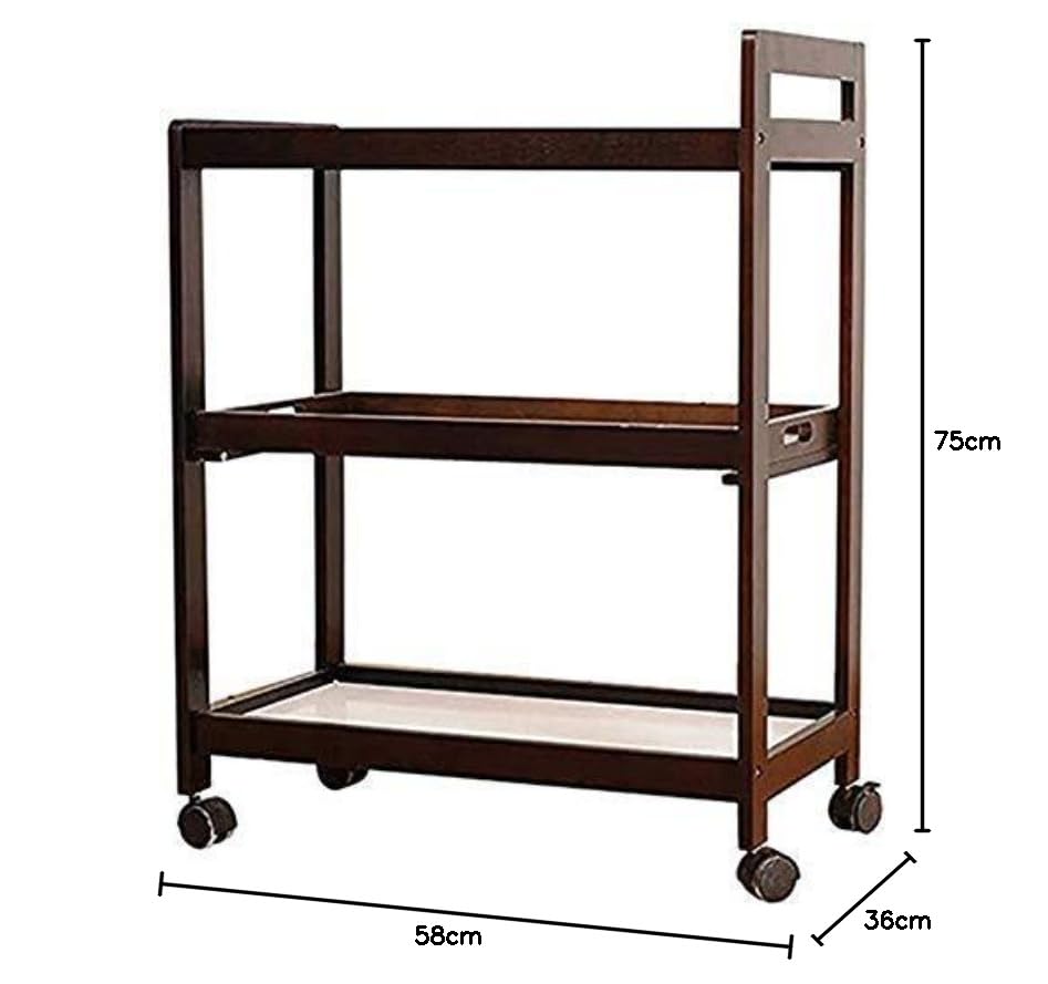 Vm decor 3-Tier Solid Wood Rolling Bar Cart Wine Serving Cart, Wheels,Utility Cart, Kitchen Storage Cart, Seasoning Rack on Wheel,for Dining Room Wine Serving Trolley (3 tier, Brown polish) (Style 17)